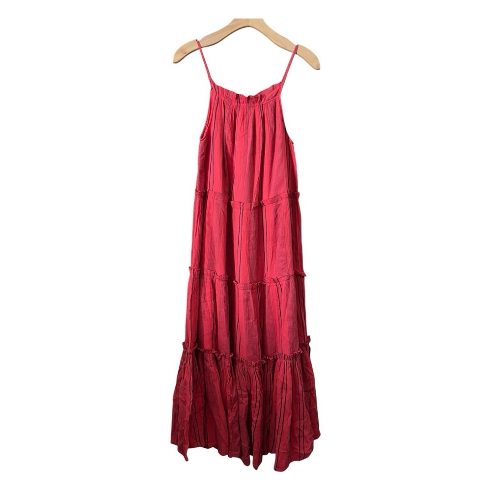 SUNDRY NWT Womens 1 Small Electric Red Stripe Cotton Crinkle Gauze Maxi Dress